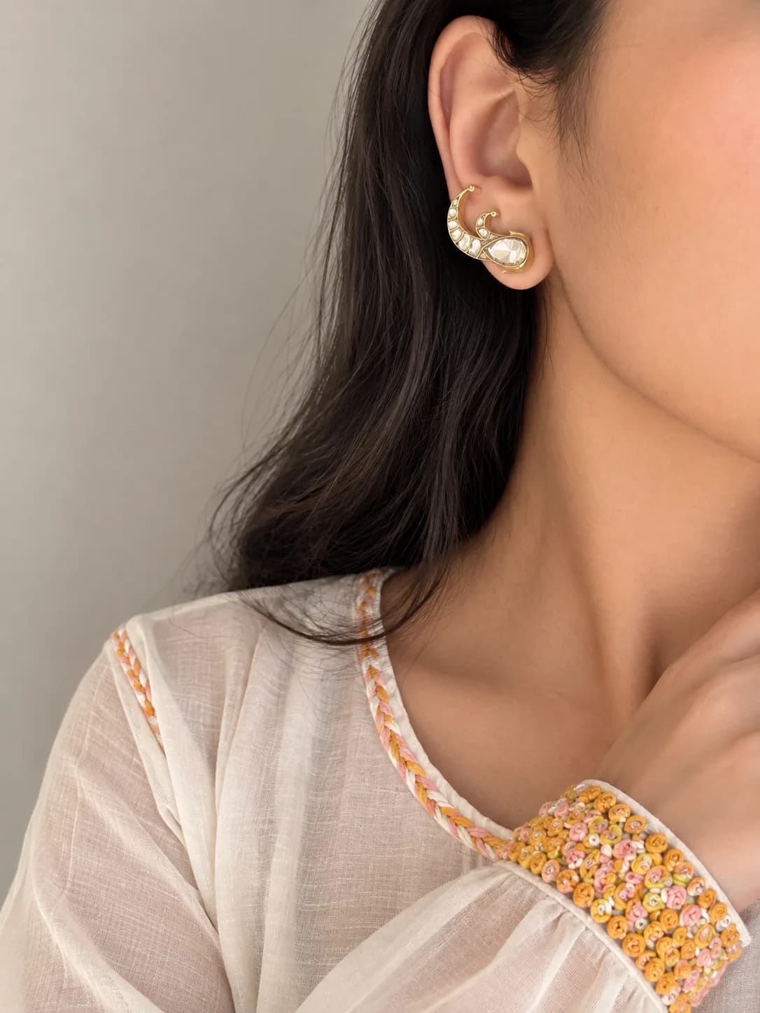 Aira Earrings – worn close-up