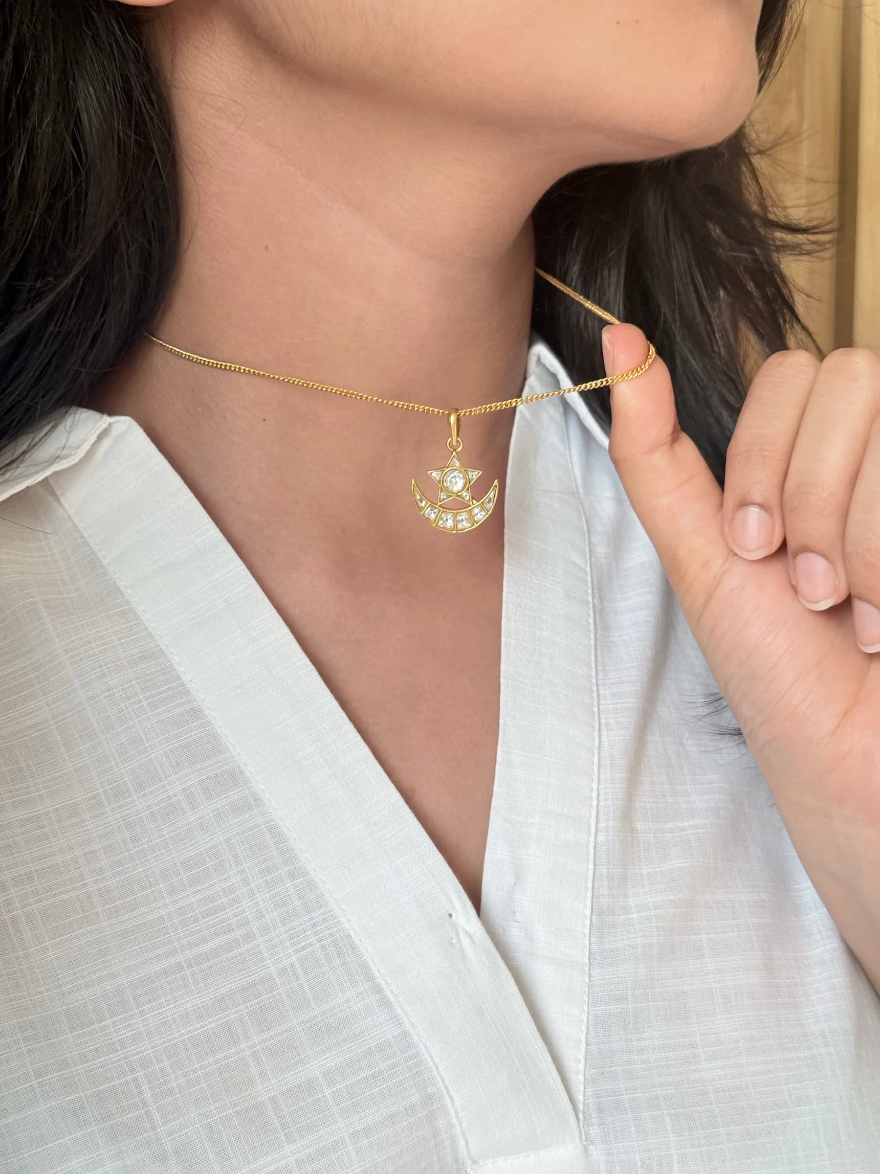 Chantara Pendant – worn close-up