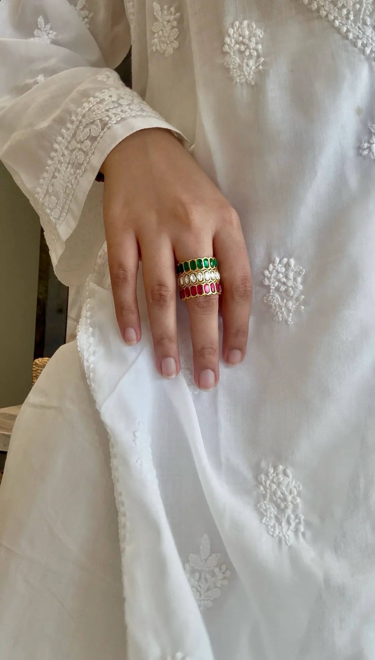 Dori Ring – Green – worn close-up