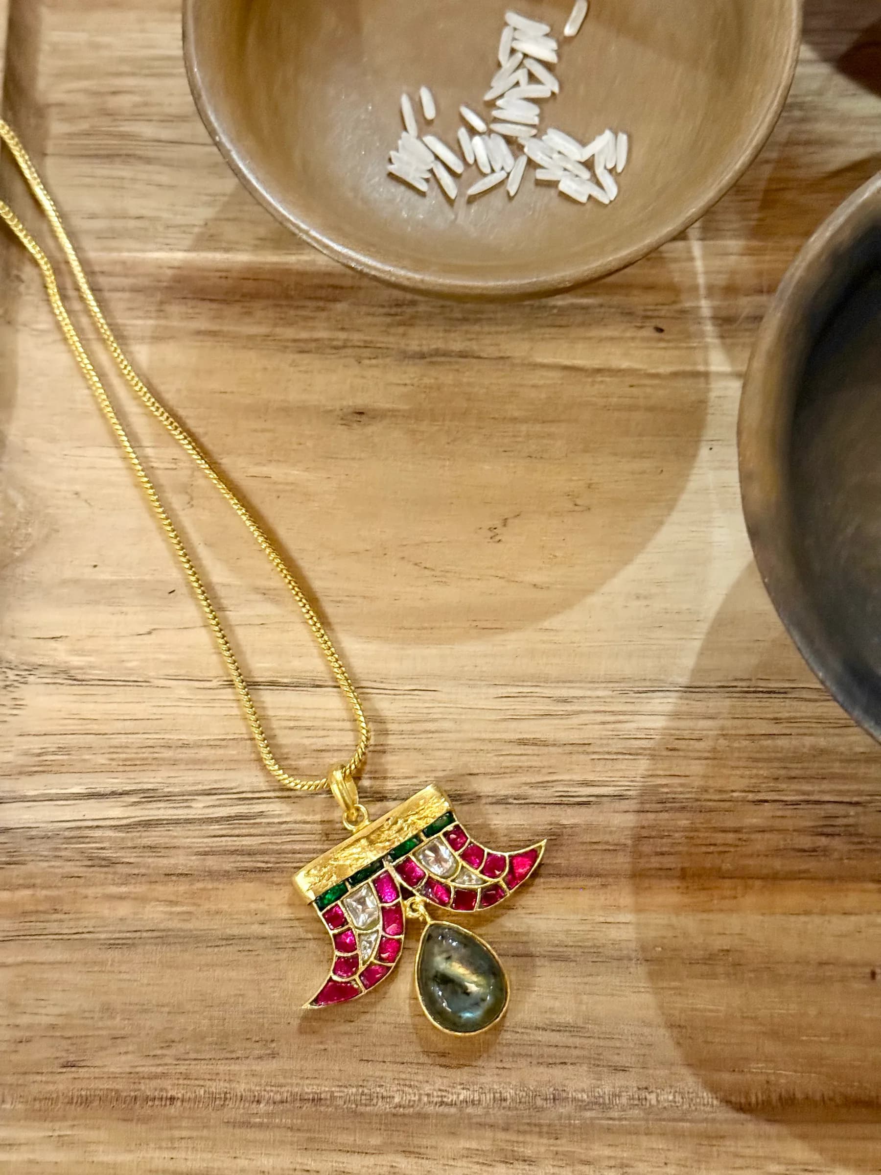 Dwandva Pendant – worn close-up