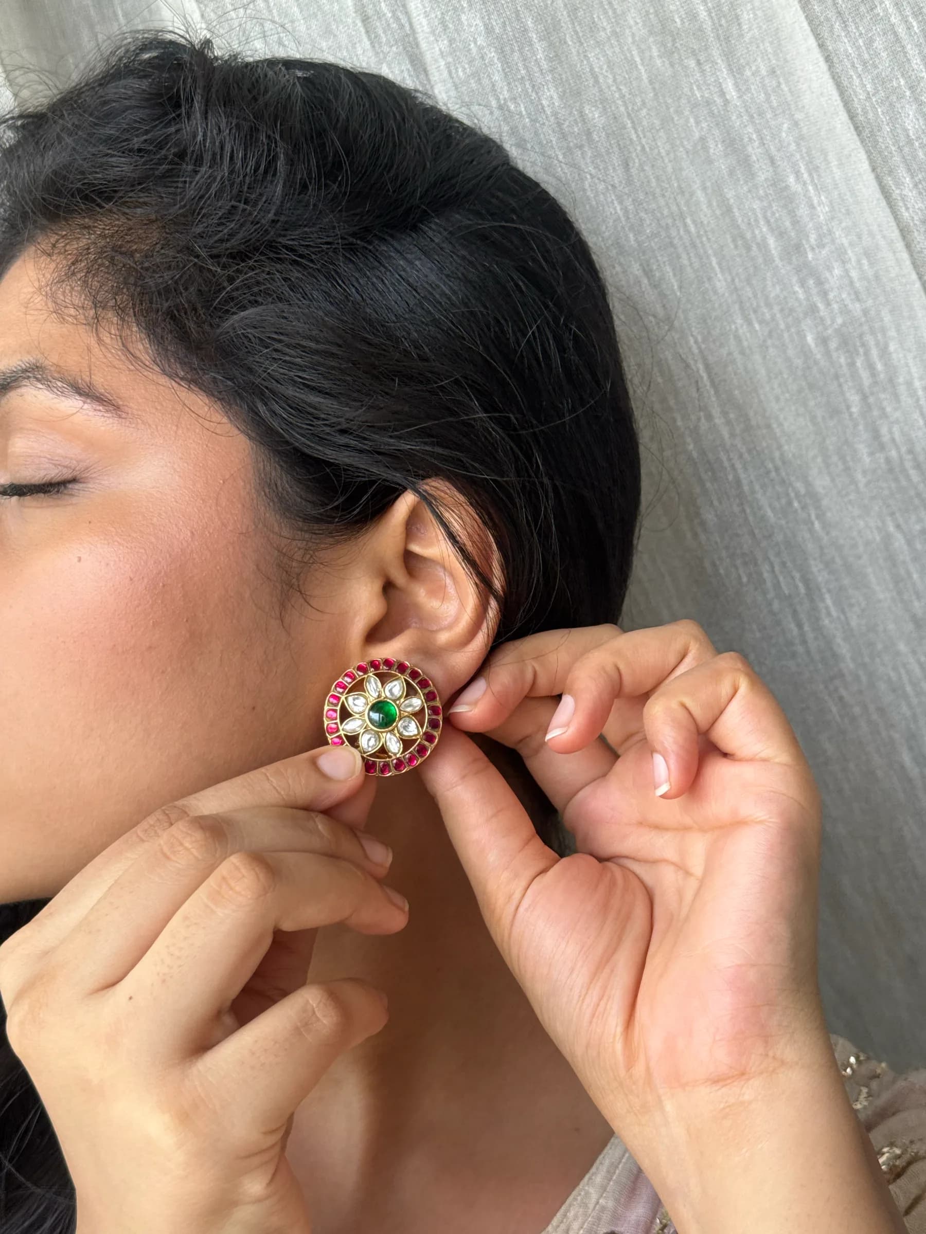 Gulbahar Earrings – worn close-up