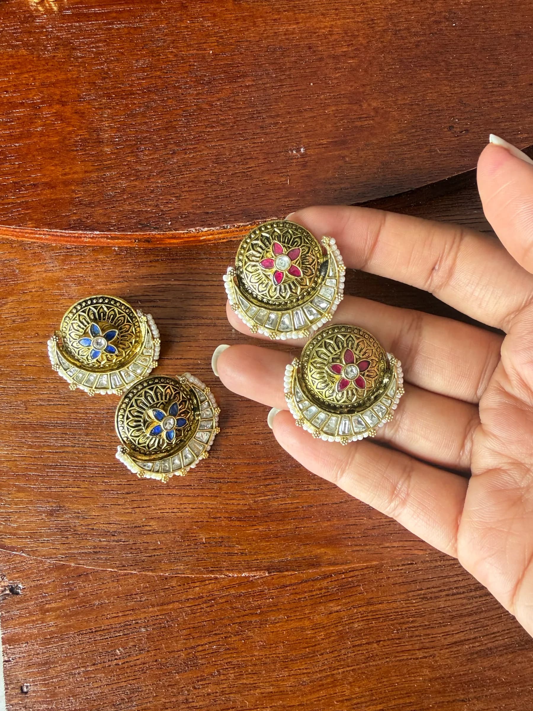 Vaani Earrings – Pink – worn close-up