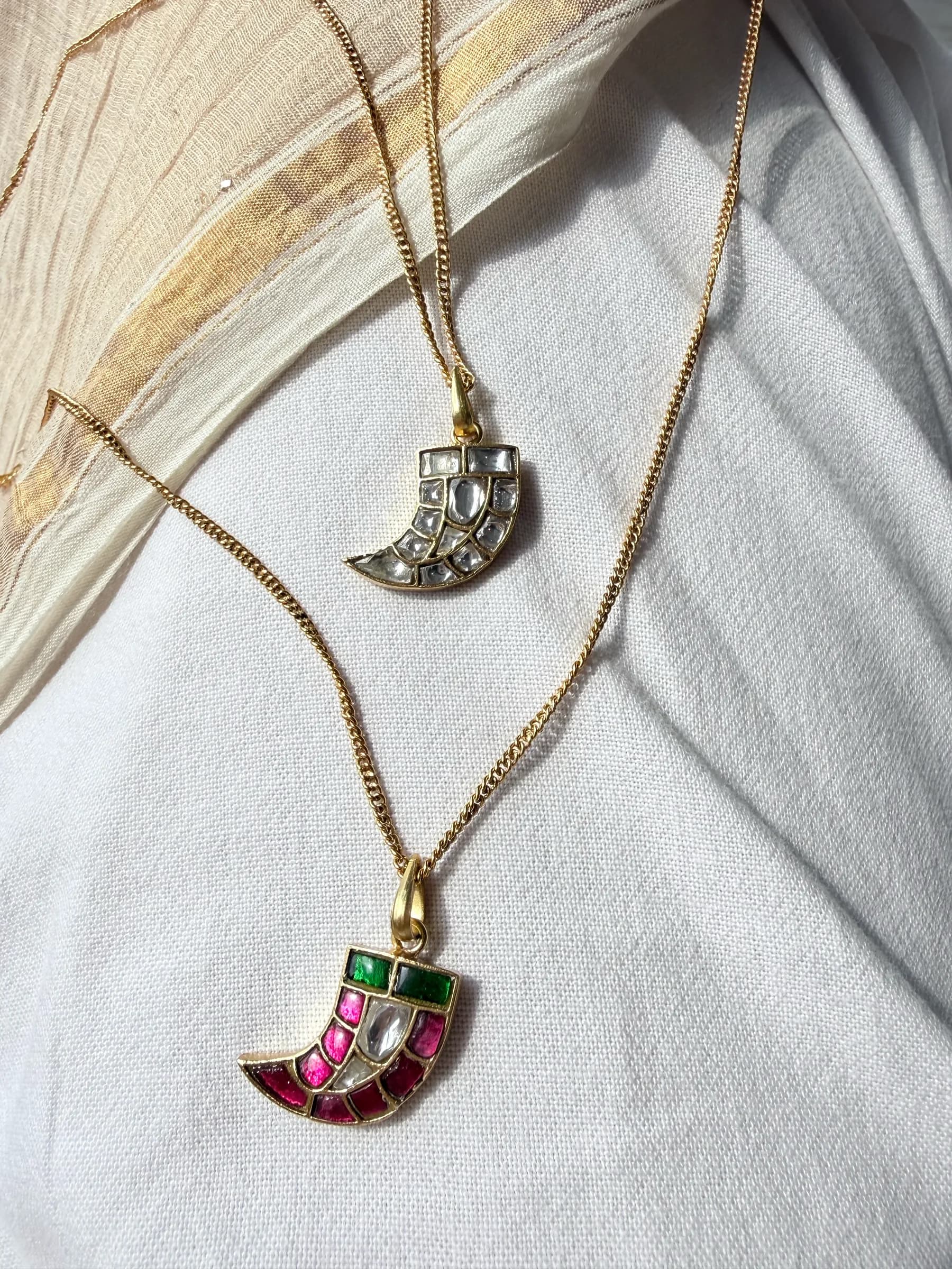 Vakra Pendant – Polki – worn close-up